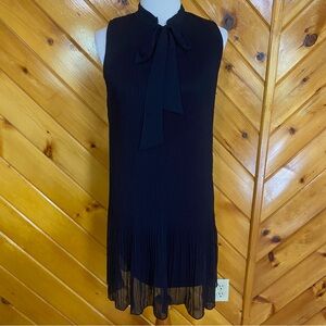 DKNY Blue Sheath Cocktail Dress High Neck Bow Pleated NEW